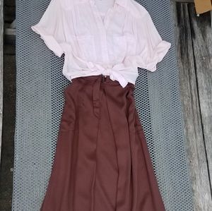 MAX STUDIO, Brown, A-Line MIDI Skirt